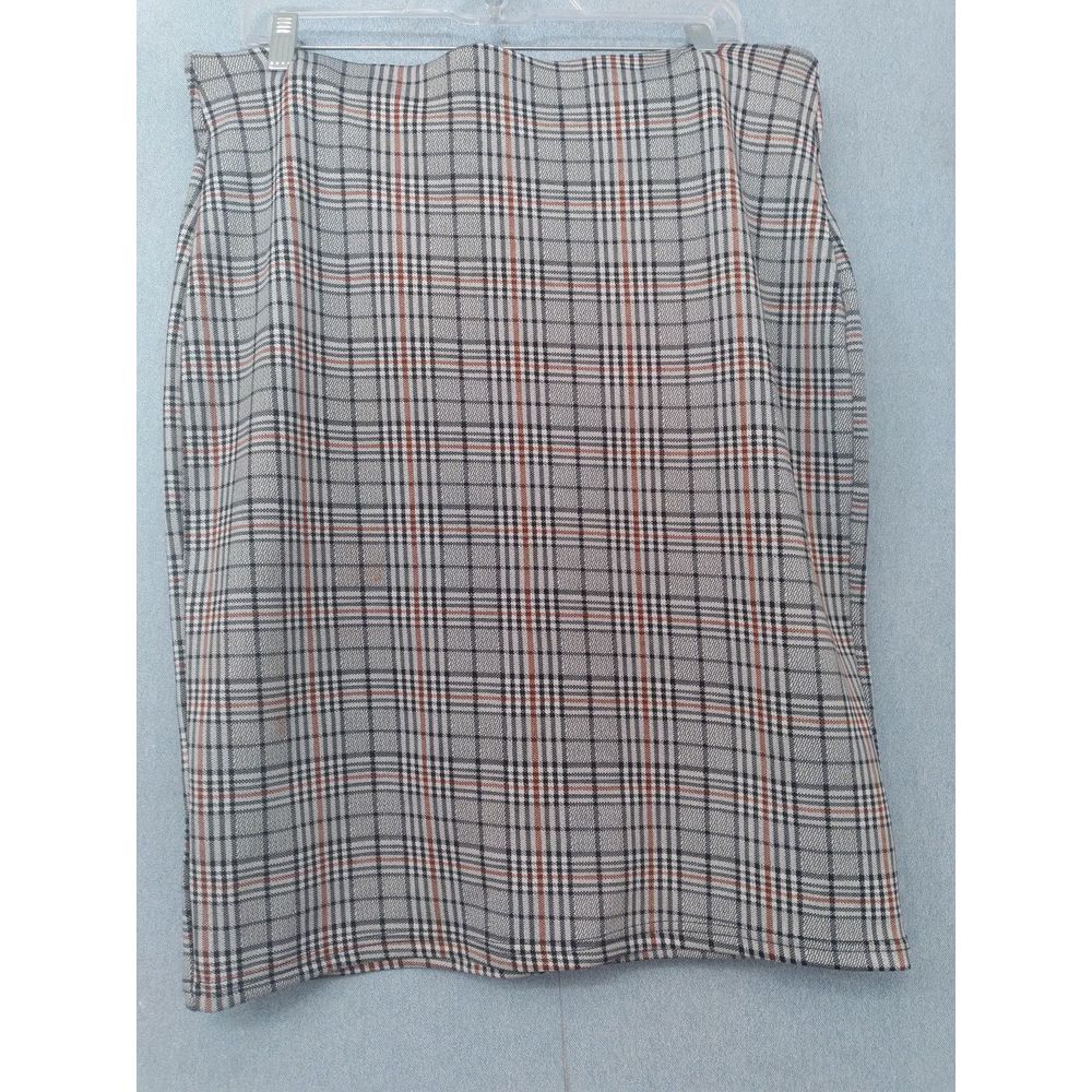 Classic Plaid Pencil Skirt Grey Red‎ Check Pattern Office Wear